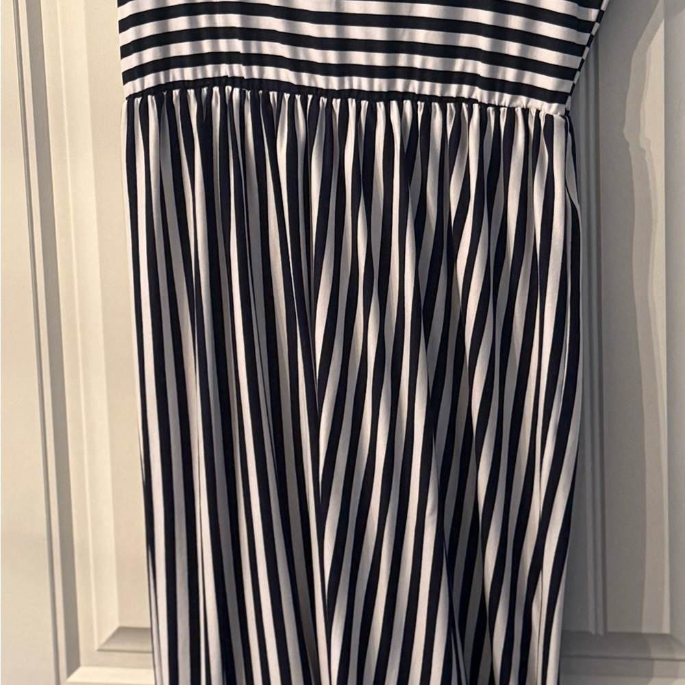 Blue and White Striped Asymmetrical Dress